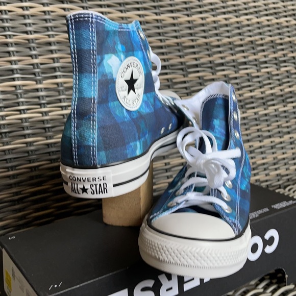 Converse Chuck Taylor All Star Hi Blue Plaid/White/Black MEN`S - Picture 10 of 16